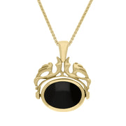 18ct Yellow Gold Whitby Jet Mother Of Pearl Double Sided Oval Swivel Fob Necklace, P104_4_2.