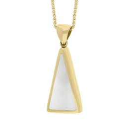 18ct Yellow Gold Whitby Jet Mother Of Pearl Small Double Sided Triangular Fob Necklace, P834_3.