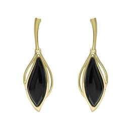 18ct Yellow Gold Whitby Jet Open Marquise Drop Earrings, E2437