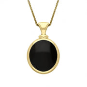 18ct Yellow Gold Whitby Jet Turquoise Small Double Sided Oval Fob Necklace, P219_2.