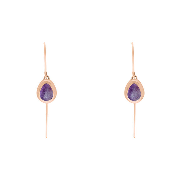 18ct Rose Gold Blue John Fleur De Lis Disc Drop Earrings