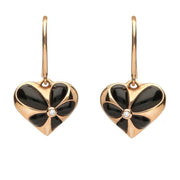 18ct Rose Gold Whitby Jet Diamond Flower Heart Two Piece Set E2051 and P3063