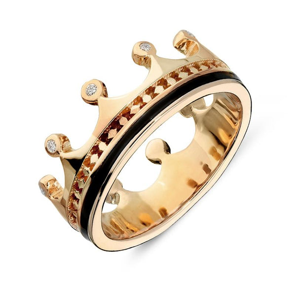 18ct Rose Gold Whitby Jet Diamond Tiara Band Ring. R1222.