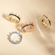 18ct Rose Gold Whitby Jet Diamond Tiara Band Ring. R1233.