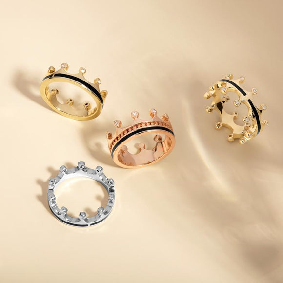 18ct Rose Gold Whitby Jet Diamond Tiara Double Band Ring. R1234.