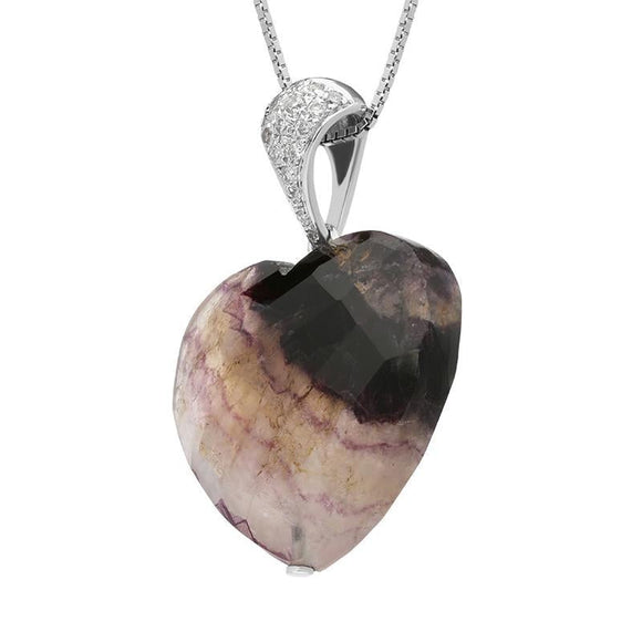 18ct White Gold Blue John 0.23ct Diamond Unique Heart Necklace PUNQ0001663