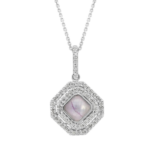 18ct White Gold Blue John 0.34ct Diamond Double Row Octogon Shaped Necklace, P1551C.