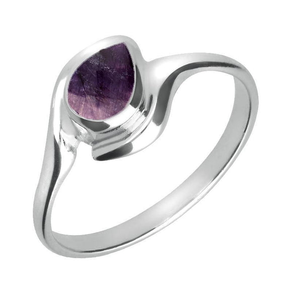 18ct White Gold Blue John Offset Pear Ring, R071.