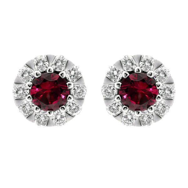 18ct White Gold Ruby and Diamond Cluster Stud Earrings E2356