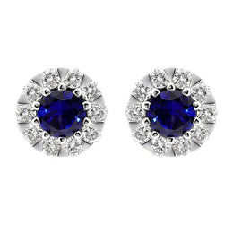 18ct White Gold Sapphire Diamond Cluster Stud Earrings E2356