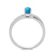18ct White Gold Turquoise 0.16ct Diamond Split Shoulder Ring, R1147.