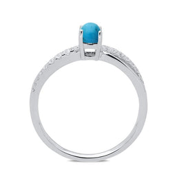 18ct White Gold Turquoise 0.16ct Diamond Split Shoulder Ring, R1147.