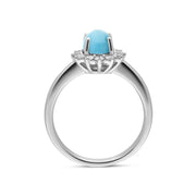 18ct White Gold Turquoise 0.40ct Diamond Flower Ring, R1027. side
