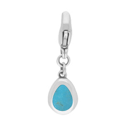 18ct White Gold Turquoise Pear Shaped Fleur De Lis Clip Charm, G663.