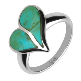 18ct White Gold Turquoise Split Heart Ring. R651.