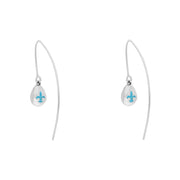 18ct White Gold Turquoise Fleur De Lis Disc Drop Earrings, E1373.