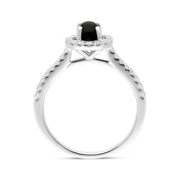 18ct White Gold Whitby Jet 0.33ct Diamond Round Halo Ring, R898.
