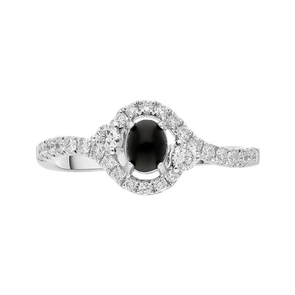 18ct White Gold Whitby Jet 0.37ct Diamond Oval Wrap Ring, R1019.