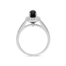 18ct White Gold Whitby Jet 0.54ct Diamond Oval Shoulder Ring. R1014.