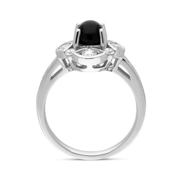 18ct White Gold Whitby Jet 0.72ct Diamond Round Shoulder Ring. R1020.