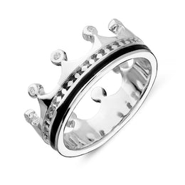 18ct White Gold Whitby Jet Diamond Tiara Band Ring. R1222.