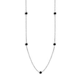18ct White Gold Whitby Jet Heart Link Disc Chain Necklace, N746.