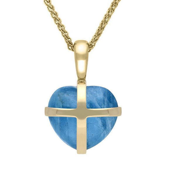 18ct Yellow Gold Aquamarine Small Cross Heart Necklace, P1544.