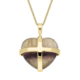 18ct Yellow Gold Blue John Unique Cross Heart Necklace. PUNQ0005542