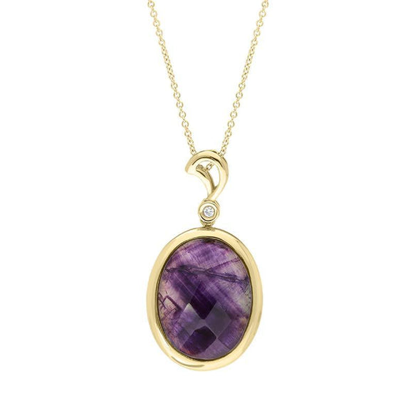 18ct Yellow Gold Blue John Diamond Faceted Oval Necklace PUNQ0005169 