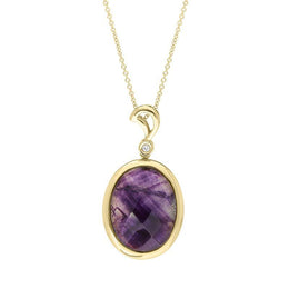 18ct Yellow Gold Blue John Diamond Faceted Oval Necklace PUNQ0005169 