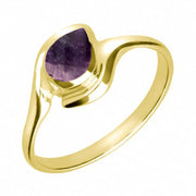 18ct Yellow Gold Blue John Offset Pear Ring, R071.