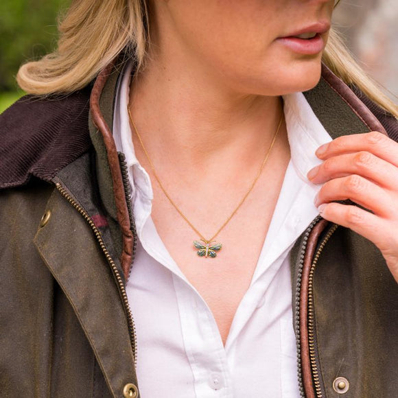 18ct Yellow Gold Diamond Enamel House Style Butterfly Necklace. P2935C.