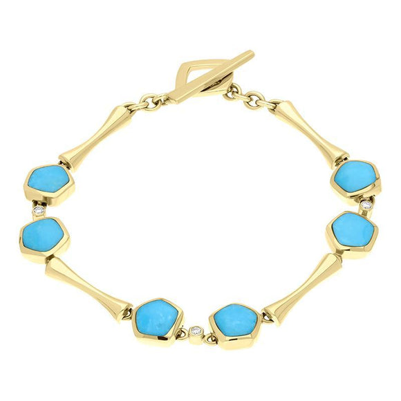 18ct Yellow Gold Turquoise Diamond  Hexagon Shaped Bracelet, B525.