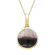 18ct Yellow Gold Whitby Jet Blue John Double Sided Round Fob Necklace P065C