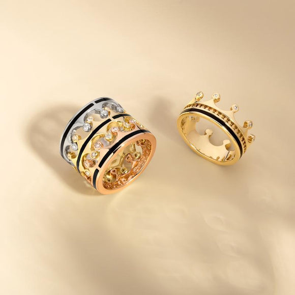 18ct Yellow Gold Whitby Jet Diamond Tiara Double Band Ring. R1234 _2