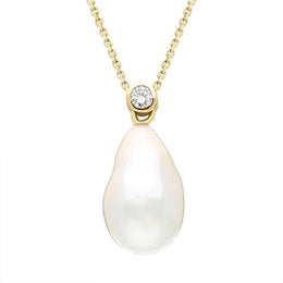 18ct Yellow Gold White Akoya Pearl Drop 0.10ct Diamond Necklace 18YPRLDIA