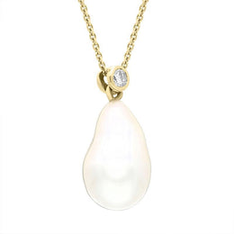 18ct Yellow Gold White Akoya Pearl Drop 0.10ct Diamond Necklace 18YPRLDIA