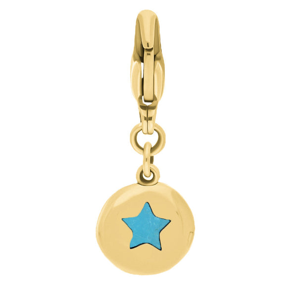 18ct Yellow Gold Turquoise Round Shaped Star Clip Charm, G662.