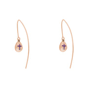 18ct Rose Gold Blue John Cross Disc Drop Earrings, E1374.