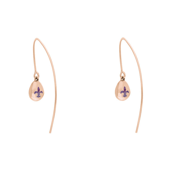 18ct Rose Gold Blue John Fleur De Lis Disc Drop Earrings, E1373.