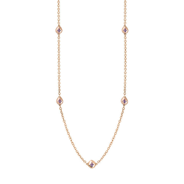 18ct Rose Gold Blue John Fleur De Lis Link Disc Chain Necklace