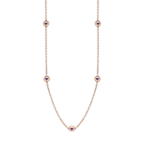 18ct Rose Gold Blue John Heart Link Disc Chain Necklace, N746.