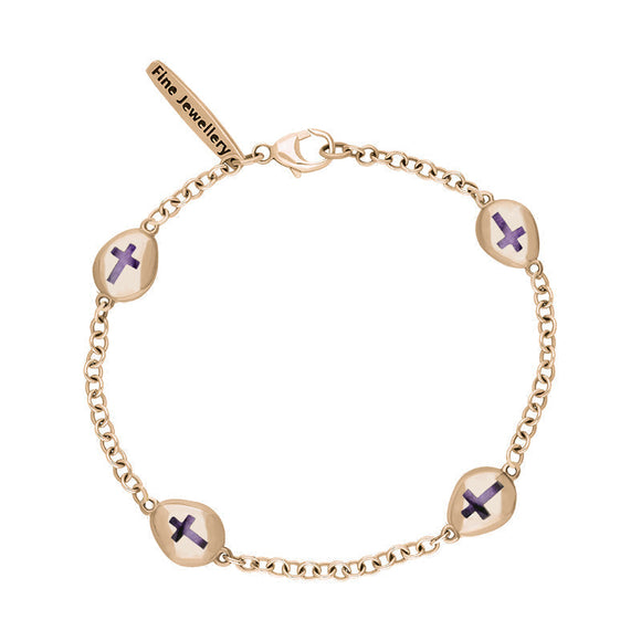 18ct Rose Gold Blue John Oval Cross Detail Four Stone Bracelet, B799.