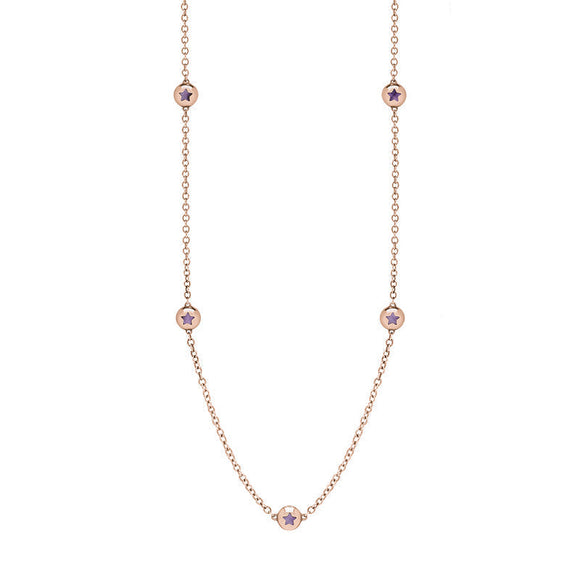 18ct Rose Gold Blue John Star Link Disc Chain Necklace, N744.