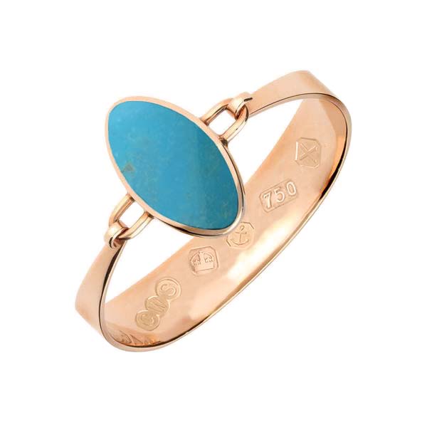 18ct Rose Gold Turquoise Oval Stone Heavy Bangle, B021