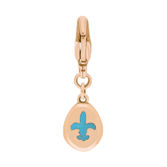 18ct Rose Gold Turquoise Pear Shaped Fleur De Lis Clip Charm, G663.