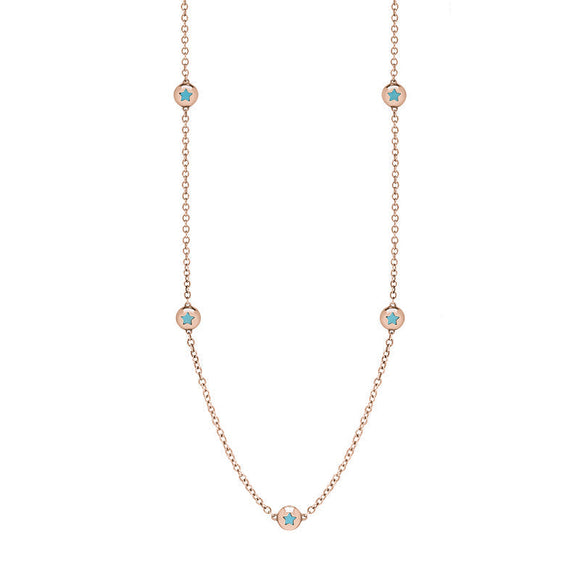 18ct Rose Gold Turquoise Star Link Disc Chain Necklace, N744.