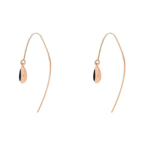 18ct Rose Gold Whitby Jet Cross Disc Drop Earrings