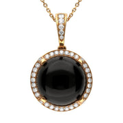 18ct Rose Gold Whitby Jet Diamond Four Claw Round Necklace DAS009