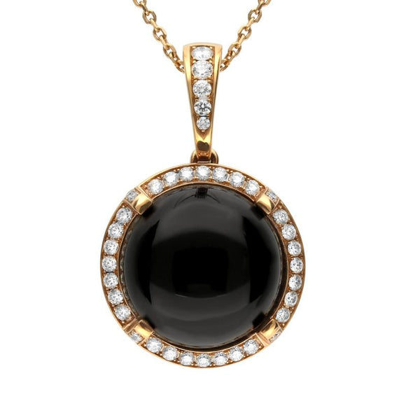 18ct Rose Gold Whitby Jet Diamond Four Claw Round Necklace DAS009